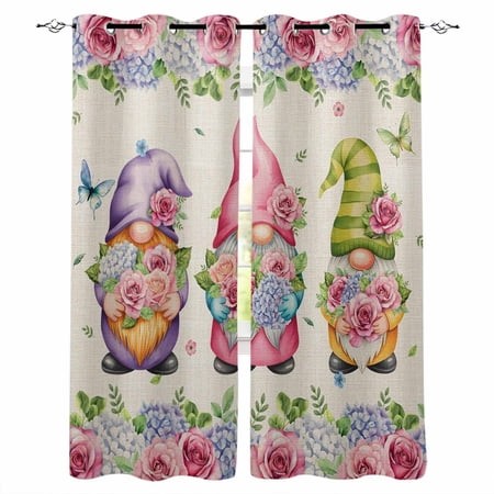 Spring Gnomes Kitchen Curtains Vintage Botanical Blossom Rose Leaves Cafe Short Curtains for Bathroom Blackout Window Curtain Grommet Small Window Tre
