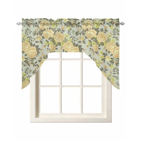 Yellow Rose Swag Valances for Windows  Small Curtains Drapes  Farmhouse Romantic Botanical Floral Flowers Kitchen Window Curtains Over Sink Window Tre