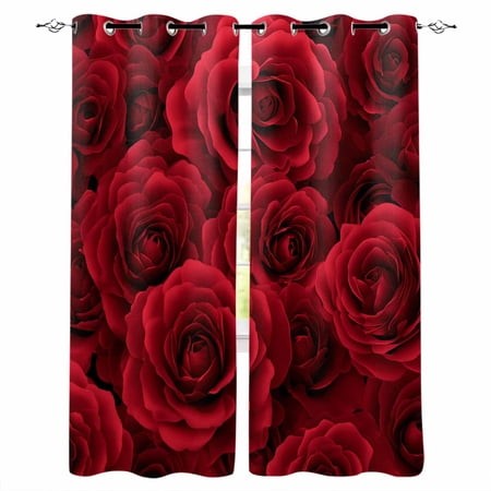Red Roses Blackout Curtains for Bedroom 45 Inch Length 2 Panels Set  Valentine S Day Flowers Floral Vintage Thermal Insulated Energy Saving Window Tre