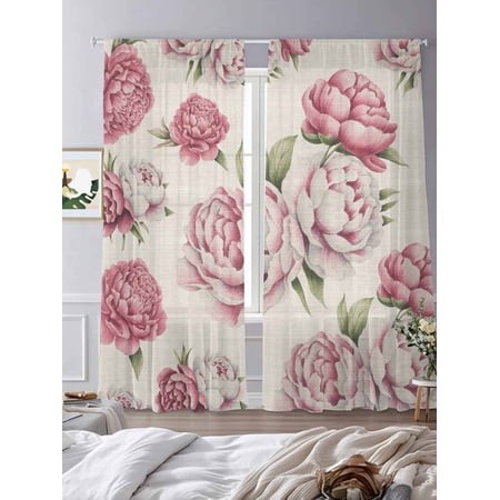 Sheer Curtains 84 Inches Long 2 Panels  Vintage Country Flower Rose Rod Pocket Curtain Voile Draperies  Abstract Floral Art Light Filtering Window Tre