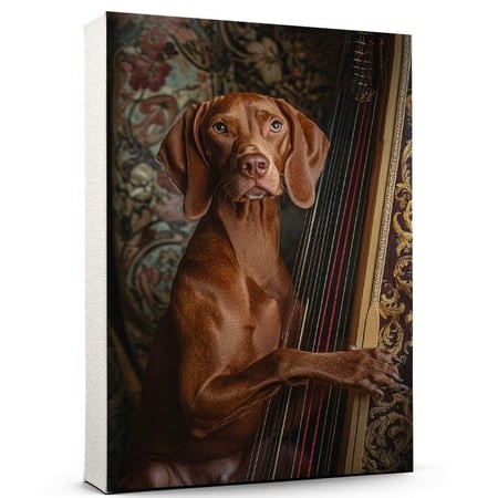 Wirehaired Vizsla Dog Playing Harp Stretched Canvas Size 8x12 – Music Dog  Perfect for Animal Lovers  Wirehaired Vizsla Dog Canvas  Harp Canvas Size