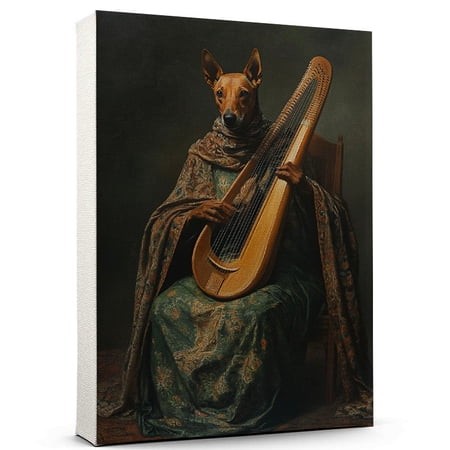 Azawakh Cute Dog Harp Stretched Canvas Size 8x12 – Retro Azawakh Dog Batter in Action with Harp for Themed Living Room
