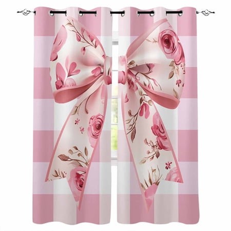 Pink Floral Print Kitchen Curtains Checkered Bow Rose Flower Gingham Cafe Short Curtains for Bathroom Blackout Window Curtain Grommet Small Window Tre