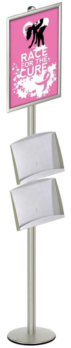Displays2go 22 X 28 Sign Holders with Literature Trays  Aluminum Build  Floor Standing – Silver Finish (BP8S28MT2)