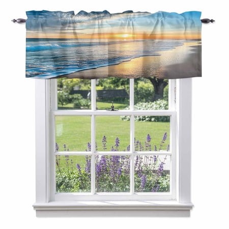 Beach Sunset Valance Curtain Ocean Spray Window Valances Rod Pocket Short Curtains Window Treatments for Kitchen Bedroom Bathroom Laundry 60  X 14