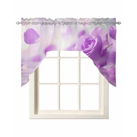 Purple Rose Fantasy Swag Valances for Windows  Small Curtains Drapes  Elegance Floral Romantic Reflection Kitchen Window Curtains Over Sink Window Tre