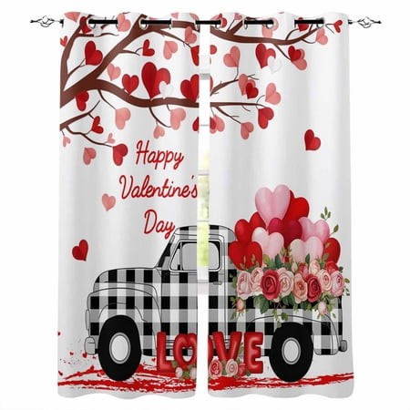 Valentine S Day Blackout Curtains 90 Inch Length 2 Panels Set for Living Room Bedroom  Love Tree Branches Truck Roses Buffalo Plaid Privacy Window Tre