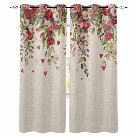 Valentine S Day Blackout Curtains 90 Inch Length 2 Panels Set for Living Room Bedroom  Watercolor Roses Leaves Flowers Spring Beige Privacy Window Tre