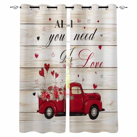 Valentine S Day Blackout Curtains for Bedroom 45 Inch Length 2 Panels Set  Love Heart Roses Romantic Wooden Thermal Insulated Energy Saving Window Tre