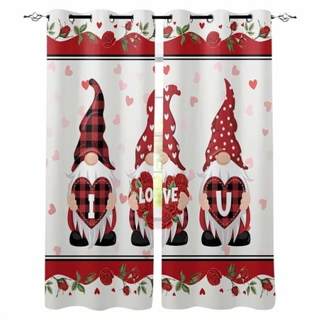 Valentine S Day Blackout Curtains for Bedroom 45 Inch Length 2 Panels Set  Love Heart Roses Gnomes Romantic Thermal Insulated Energy Saving Window Tre