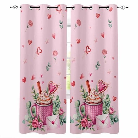 Valentine S Day Blackout Curtains for Bedroom 45 Inch Length 2 Panels Set  Pink Cartoon Love Roses Romantic Thermal Insulated Energy Saving Window Tre