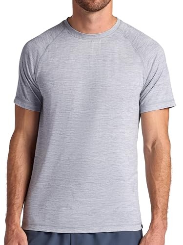 Gaiam Men’s Everyday Basic Raglan Top, Standard Fit, Stretch Midweight Jersey Material, Sleet Heather, Medium