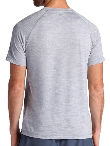 Gaiam Men’s Everyday Basic Raglan Top, Standard Fit, Stretch Midweight Jersey Material, Sleet Heather, Medium thumbnail