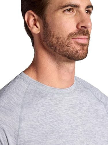 Gaiam Men’s Everyday Basic Raglan Top, Standard Fit, Stretch Midweight Jersey Material, Sleet Heather, Medium thumbnail
