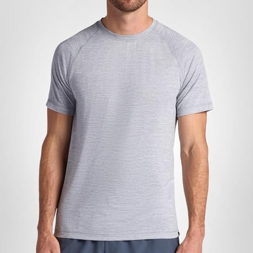 Gaiam Men’s Everyday Basic Raglan Top, Standard Fit, Stretch Midweight Jersey Material, Sleet Heather, Medium thumbnail