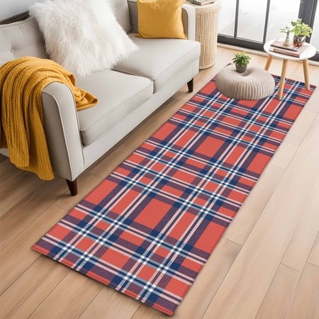 Runner Rug 2 X 6 Ft  Orange Blue Washable Non-Slip Floor Mat for Kitchen Hallway/Entryway  British Style Buffalo Plaid Lattice Long Kitchen Runner Are