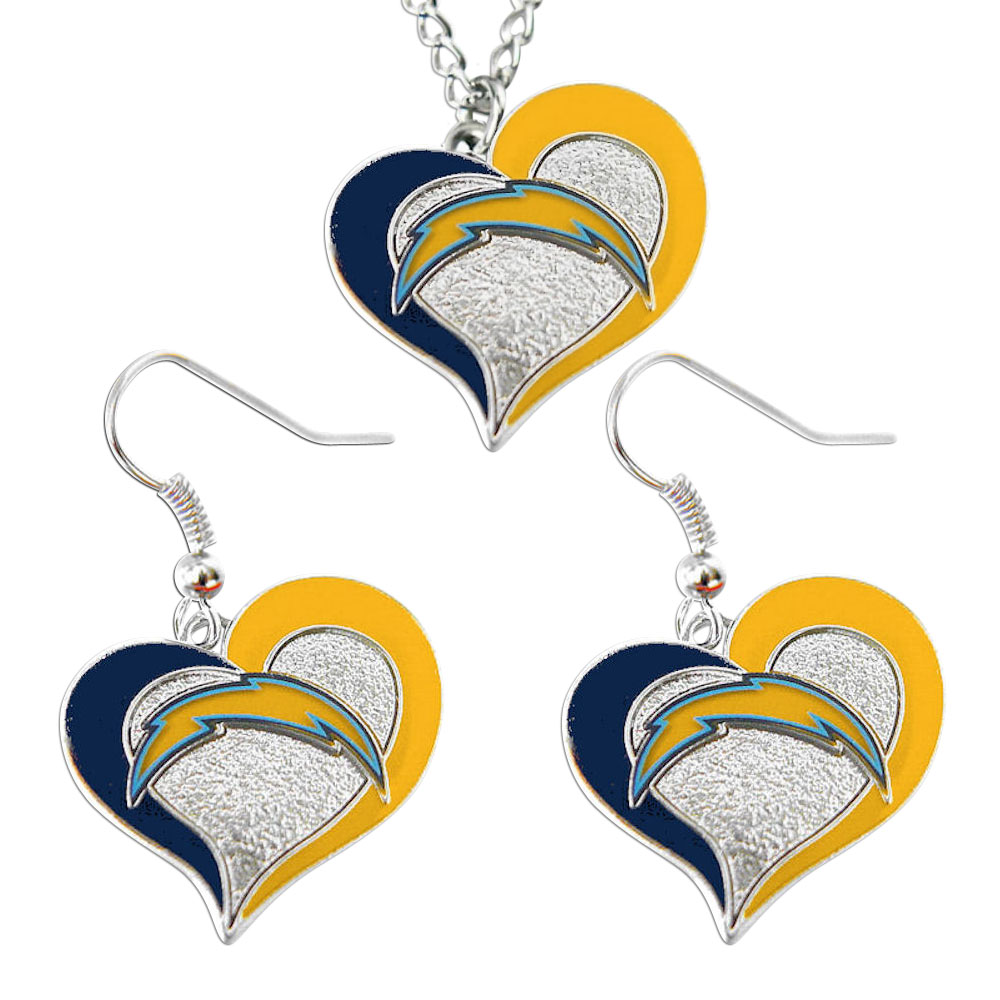 LA Los Angeles Chargers Swirl Heart Necklace & Earring Set NFL Charm Gift
