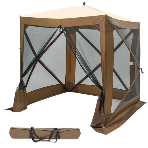 72 X 72 Portable Pop up 4-Sided Canopy Instant Gazebo Screen Tent Shelter Brown