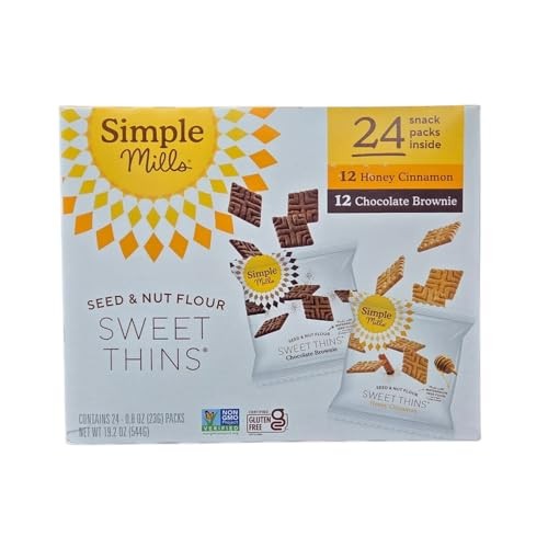 Simple Mill Sweet Thins Variety Pack, Honey Cinnamon & Chocolate Brownie, Seed & Nut Flour, Gluten Free, 24 Snack Packs, 19.2 Oz