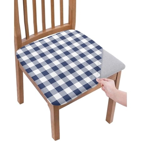 Navy Blue White Plaid Chair Seat Covers for Dining Room Stretch Chair Seat Covers Set of 6  Farmhouse Checkered Buffalo Chair Seat Protector Cushion S