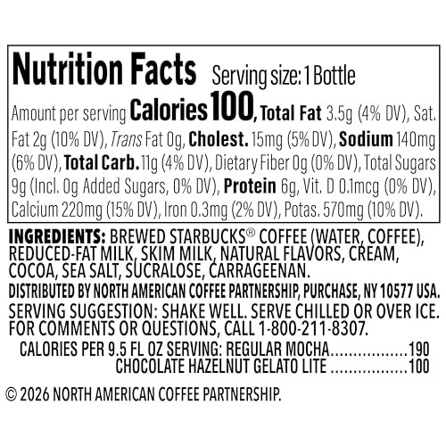 Starbucks Frappuccino Lite Chilled Coffee Drink Chocolate Hazelnut Gelato 9.5 Fl Oz thumbnail