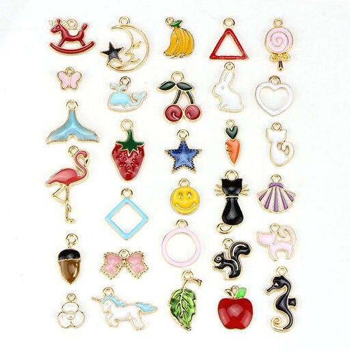 30PCS Mixed Enamel Beads Pendants Charms Craft DIY Jewelry Findings FL