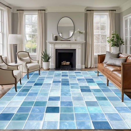 Rectangle Area Rugs 6 X 9 Ft  Blue Checkered Non-Slip Residential Carpet  Farmhouse Plaid Buffalo Elegant Geometric Indoor Crawling Mats Runner Rugs f