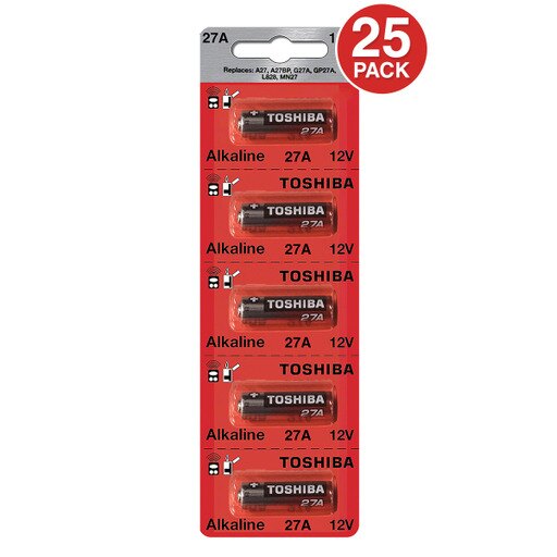 Toshiba 27A 12V Alkaline Battery 27A A27BP G27A GP27A L828 MN27 (25 Pack)