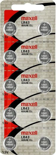 Maxell LR43 Alkaline 1.5V Battery Hologram (10 Batteries) 186-1(RW84) V12GA 186