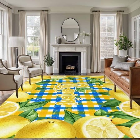 Rectangle Area Rugs 6 X 9 Ft  Yellow Lemon Non-Slip Residential Carpet  Summer Botanical Blue Yellow Buffalo Plaid Indoor Crawling Mats Runner Rugs fo