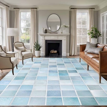 Rectangle Area Rugs 6 X 9 Ft  Blue Grey Checkered Non-Slip Residential Carpet  Farmhouse Plaid Buffalo Elegant Geometric Indoor Crawling Mats Runner R