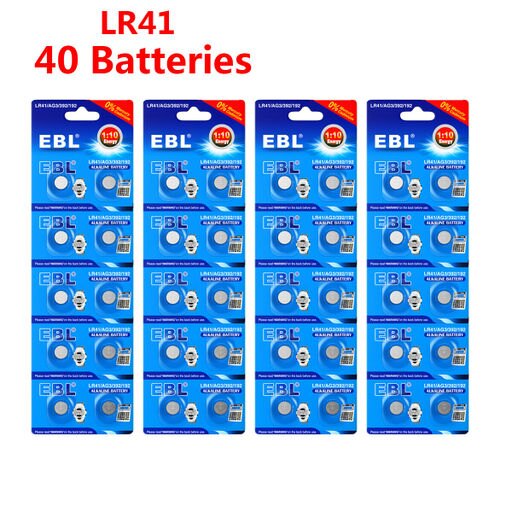 40PCS EBL LR41 Coin Button Cell Alkaline Batteries 1.5V AG3 192 392 Expire 2029