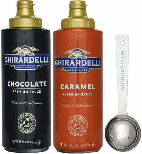 Ghirardelli - 17 Ounce Caramel, 16 Ounce Chocolate Sauce Squeeze Bottles (Set of