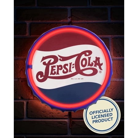 Licensed Pepsi Cola Bottle Cap LED Neon Rope Sign 12  Round Vintage Light up Wall Decor Retro Soda Logo for Man Cave Bar Garage Game Room USB Powered 