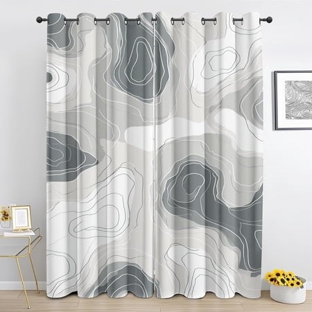 Abstract Geometric Curtains for Living Room  Modern Minimalist Blackout Curtains 2 Panels  Contour Lines Drapes Home Decor Thermal for Bedroom Window 