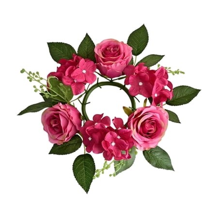 COM1950s Rose Wreath for Candle Holder  7.87-Inch Artificial Flower Ring for Wedding  Valentine S Day Home Decor  Plastic Centerpiece in Multiple Colo