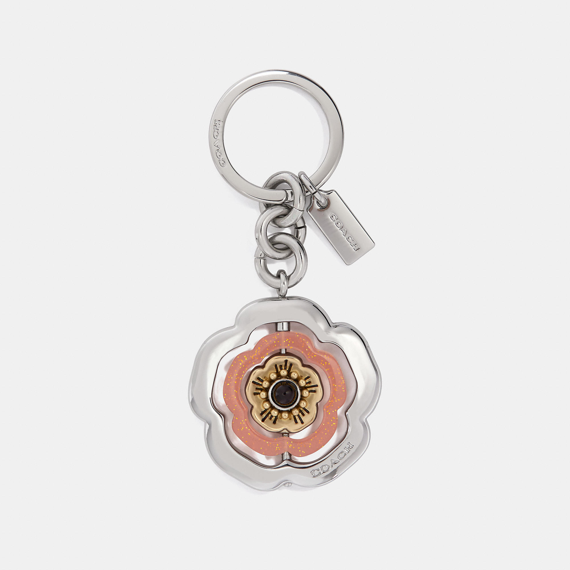 Spinning Tea Rose Bag Charm in Silver