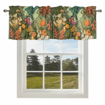 Yellow Bird Valances for Windows  42x12in  Tropical Plant Animal Pink Flower Oranges Dark Green Rod Pocket Kitchen Valance Curtain Light Filtering Win