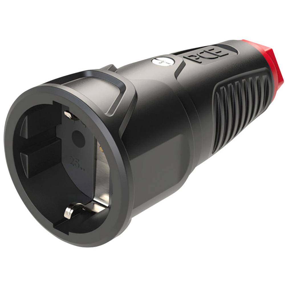 PCE PCE 2520-sr Safety Mains Socket Rubber 250V Black/Red IP20