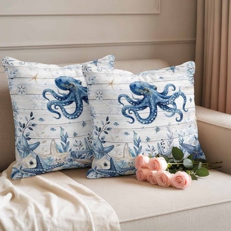 Outdoor Pillow Covers Waterproof Pillow Cases Protector Oceans Eight-cap Fish Sea Stars Pillowcase Pack of 2 Fish on Farm Wood Throw Cushion Case for 