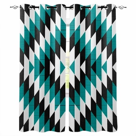 Turquoise Aztec Blackout Curtains 39 Inches Long Thermal Insualted Grommet Curtains & Drapes Black White Southwest Vintage Geometric Room Darking Curt