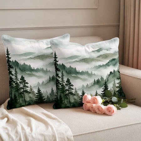 Outdoor Pillow Covers Waterproof Pillow Cases Protector Forest Green Gradient Tree Mountain Pillowcase Pack of 2 Natural Scenery Throw Cushion Case fo