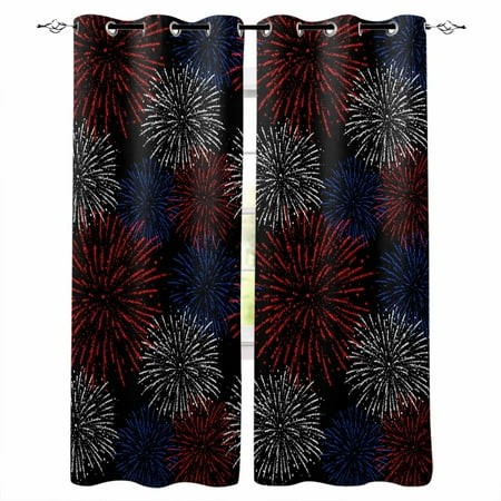 Independence Day Blackout Curtains 54 Inches Long Thermal Insualted Grommet Curtains & Drapes Red Blue Fireworks Vintage Abstract Room Darking Curtain
