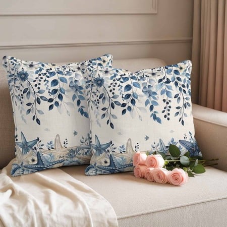 Outdoor Pillow Covers Waterproof Pillow Cases Protector Vintage Marine Life Sea Stars Pillowcase Pack of 2 Eucalyptus Leaves Flowers Throw Cushion Cas