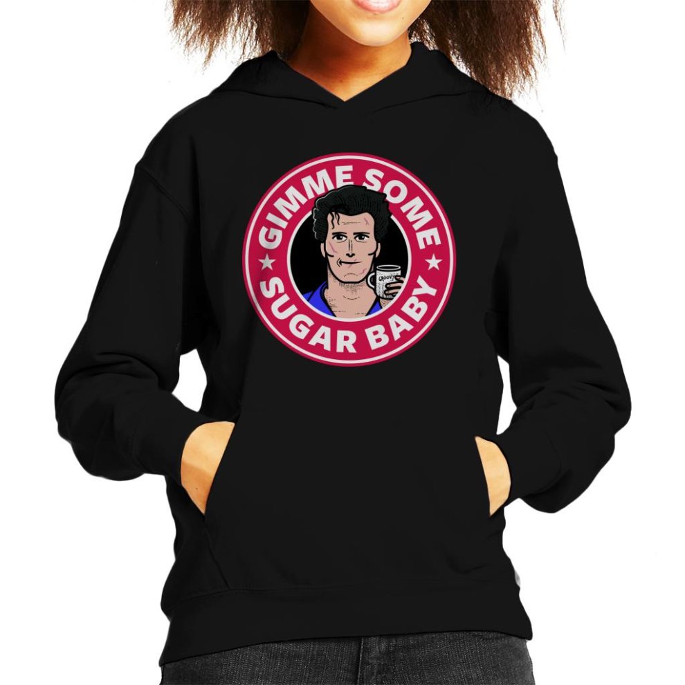 (X-Large (12-13 Yrs), Black) Gimme Some Sugar Baby Ash Army of Darkness Starbucks Logo Kid's Hooded Sweatshirt