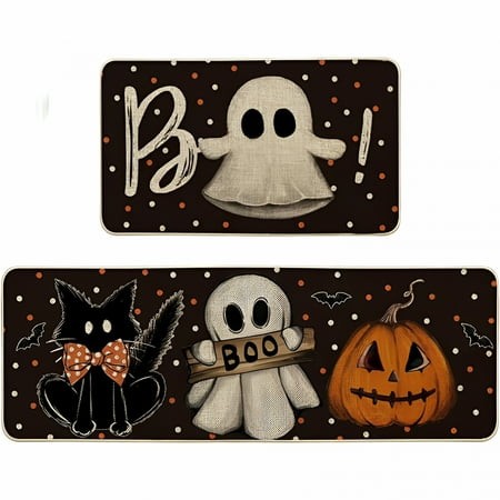 RLESO 2026 New Halloween Kitchen Mats Set of 2 Ghost Pumpkin Kitchen Floor Mat Halloween Kitchen Rugs for Kitchen  Dining Area  Pantry  Breakfast Nook