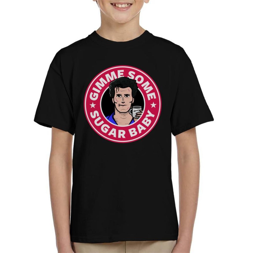 (X-Large (12-13 Yrs), Black) Gimme Some Sugar Baby Ash Army of Darkness Starbucks Logo Kid's T-Shirt