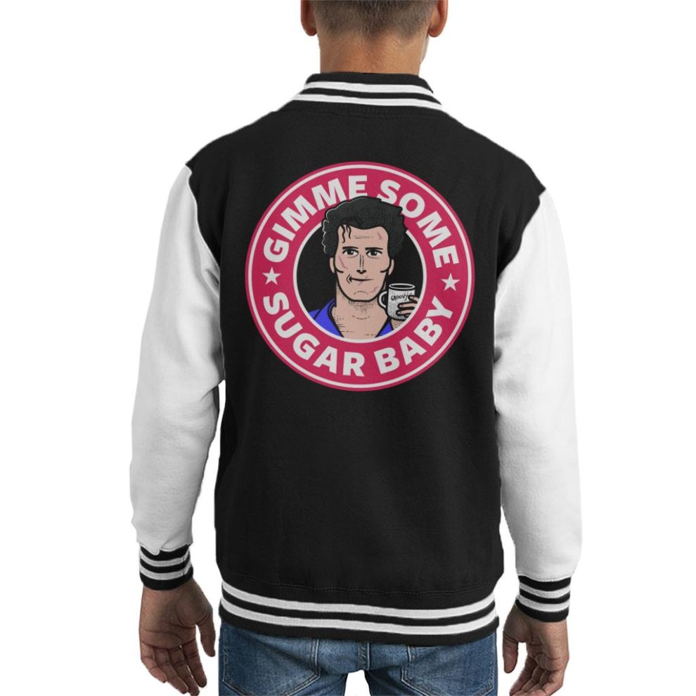 (X-Large (12-13 Yrs), Black/White) Gimme Some Sugar Baby Ash Army of Darkness Starbucks Logo Kid's Varsity Jacket