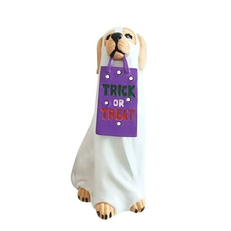 XIBUFE 2026 New Halloween Dog Figurine Decorations Cute Labrador Retriever Statue in Ghost Costume Indoor Tabletop Ornament for Festive Decoration 7.1