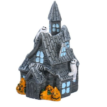 BESTSKY 2026 New Halloween Haunted House Figurine with Ghost Pumpkin for Halloween Decorations Halloween Resin Village Statue for Indoor Outdoor Party